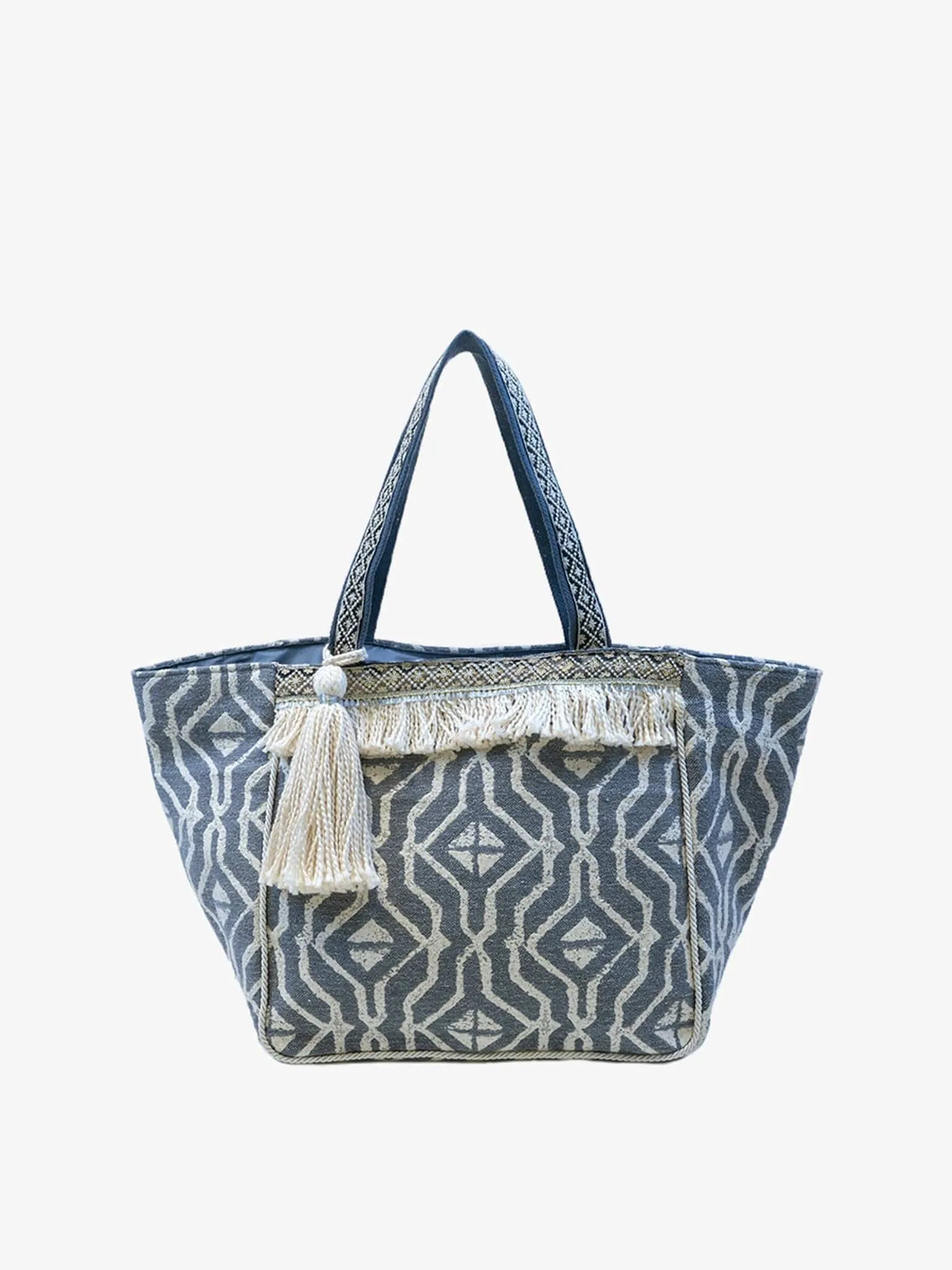 M2159 Rue Printed Cotton Tote w/ Fringe