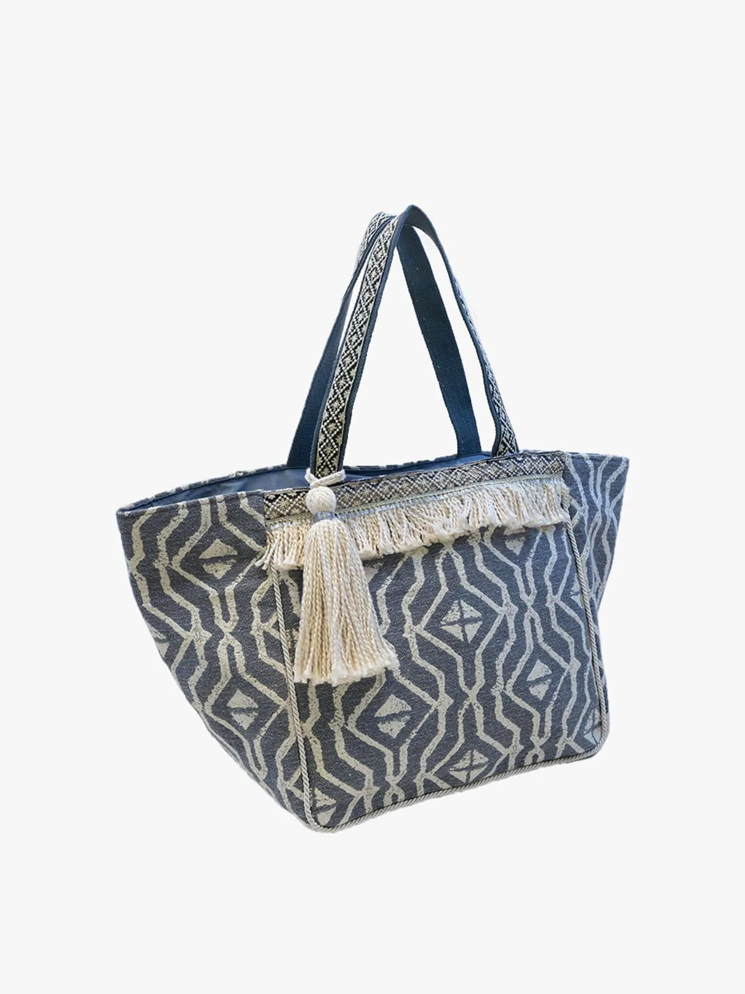 M2159 Rue Printed Cotton Tote w/ Fringe