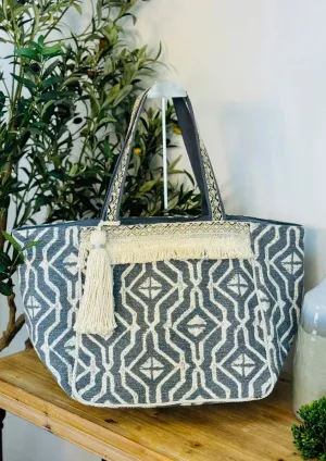 M2159 Rue Printed Cotton Tote w/ Fringe