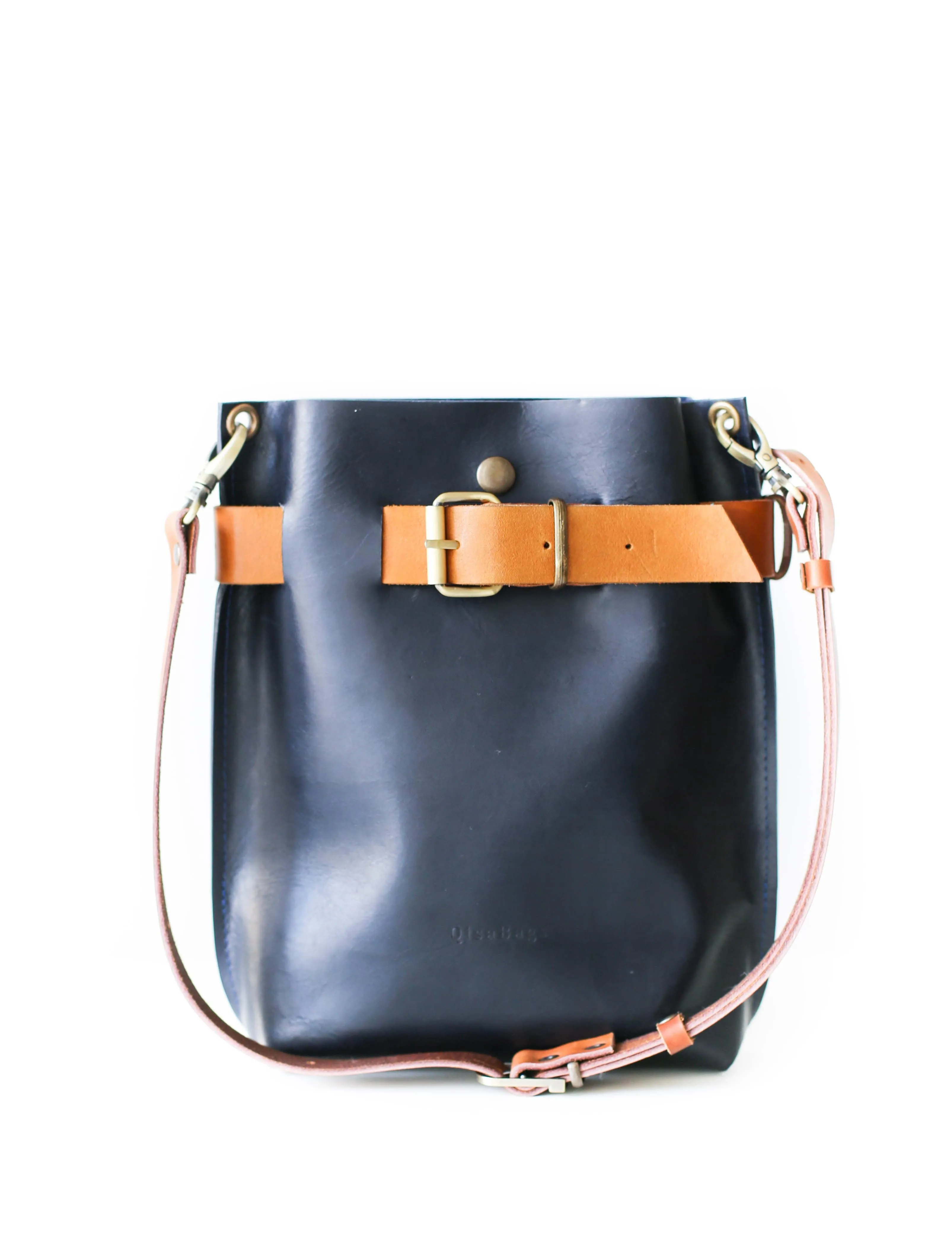 Navy Blue w/Brown Leather Bag