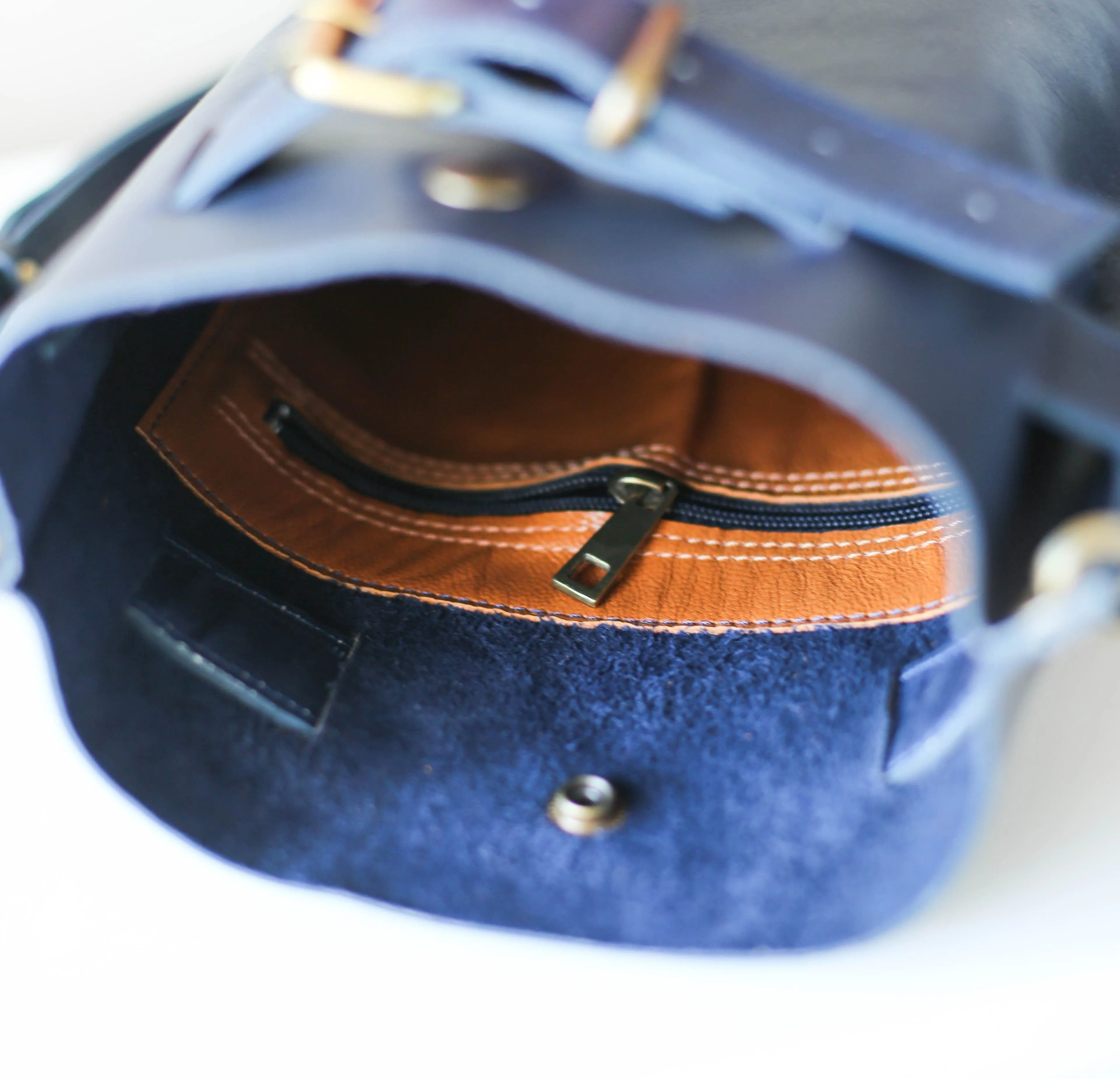 Navy Blue w/Brown Leather Bag