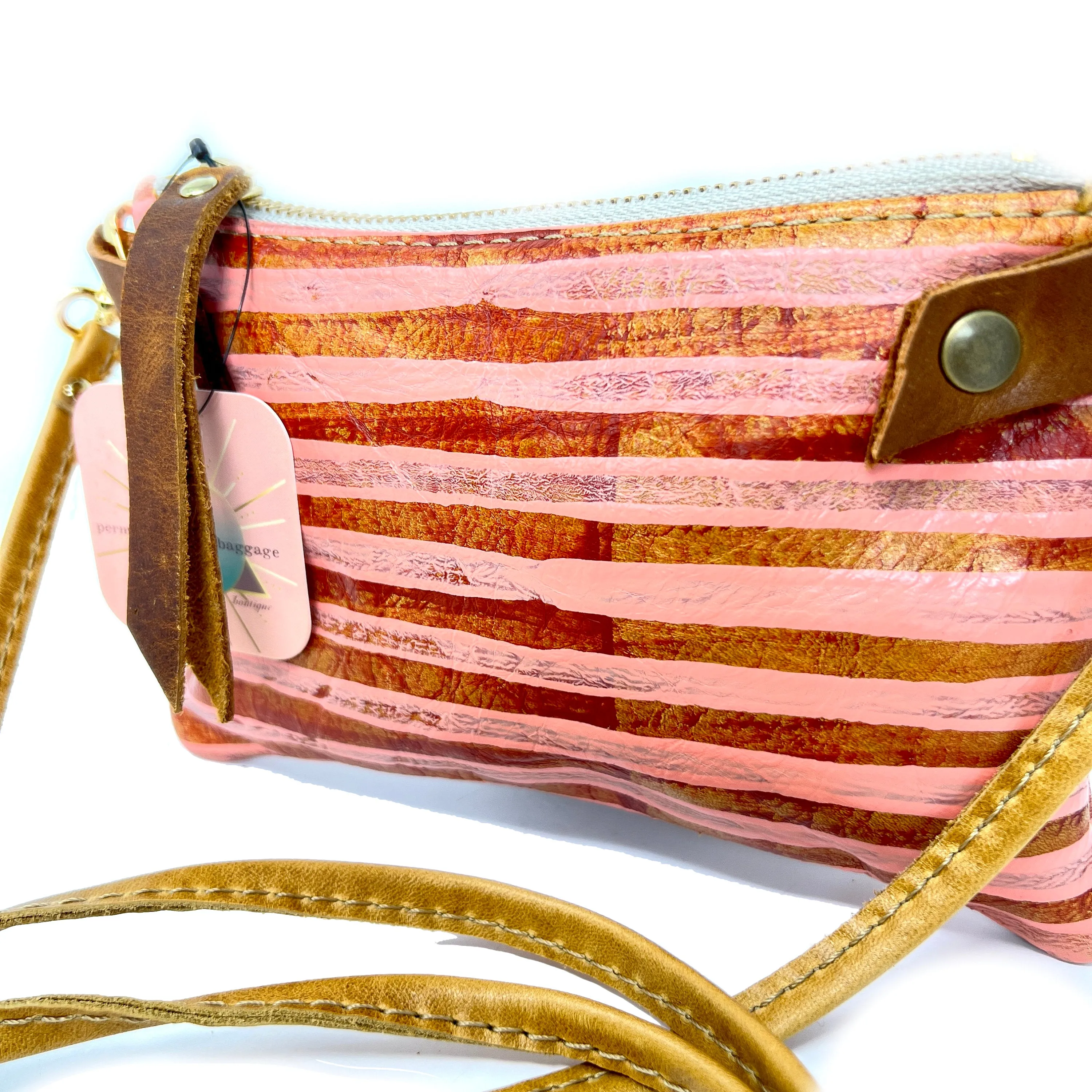 Small Leather Shoulder Bag Crossbody Purse For Women - Hand Painted in Colors of Saddle Brown & Peach - One Of A Kind