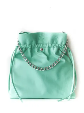 Turquoise Leather Drawstring Backpack