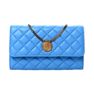 Versace La Medusa Blue Quilted Lamb Leather Crossbody Clutch Bag