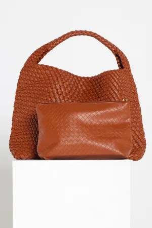 Woven Slouch Bag & Clutch - Brown