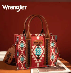 Wrangler Southwestern Print Small Canvas Tote/Crossbody -Burgundy